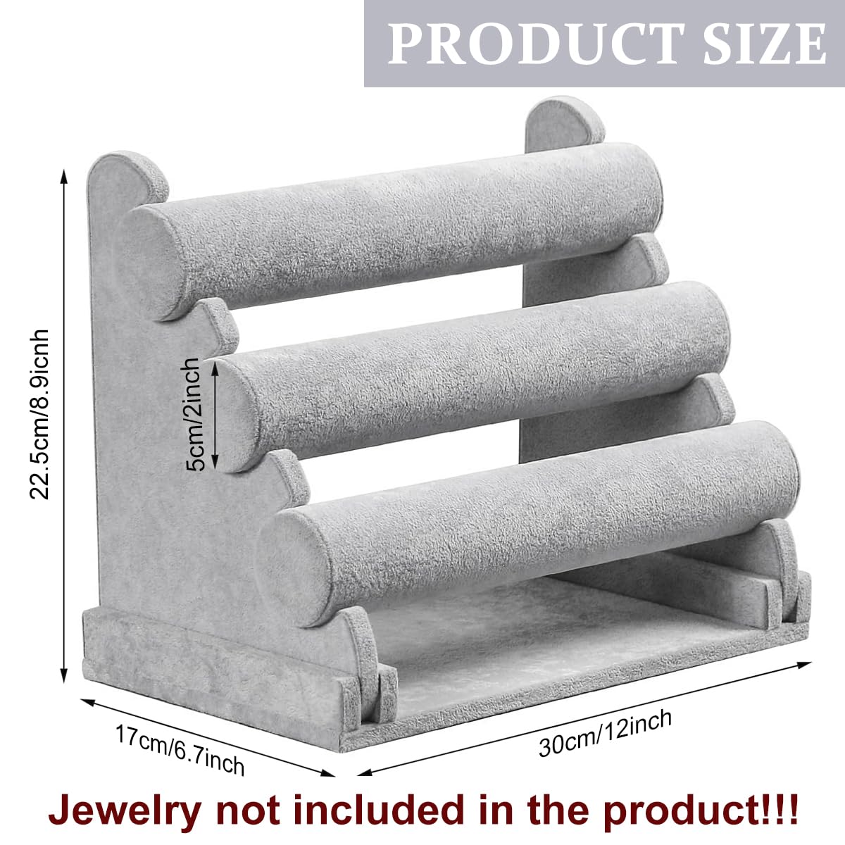 MAYCREATE Bracelet Holder Organizer 3-Tier Jewelry Display Stand for Watch Bangle Bracelet - Detachable Velvet Desk Bracelets Storage Showcase Rack, Grey MAYCREATE Bracelet Holder Organizer 3-Tier Jewelry Display Stand for Watch Bangle Bracelet - Detachable Velvet Desk Bracelets Storage Showcase Rack, Grey